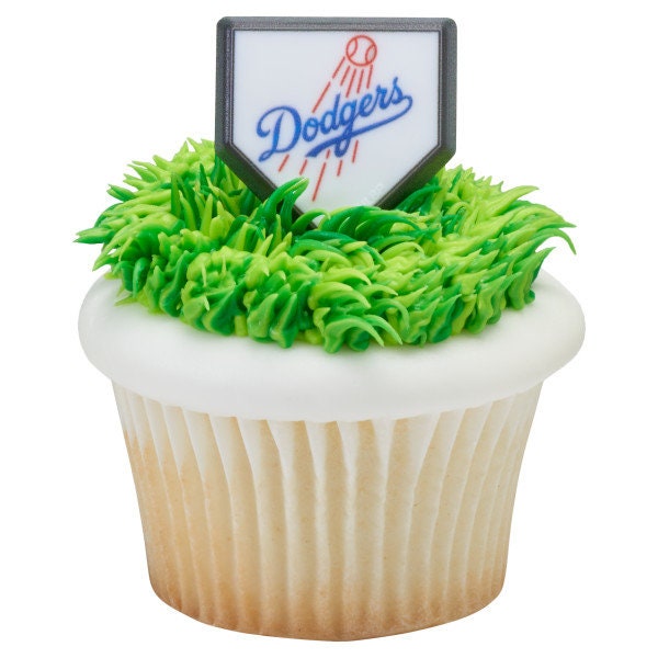 12 LOS ANGELES DODGERS Cupcake Rings - Mlb Los Angeles Dodgers Home Plate Cake Toppers for Birthday Party Decoration Craft Supply