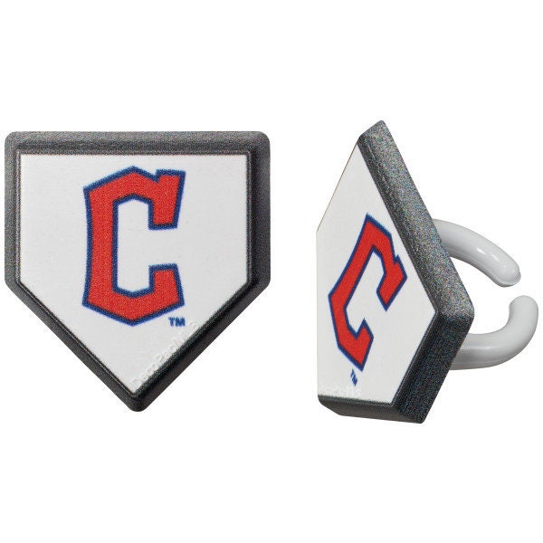 12 CLEVELAND GUARDIANS Cupcake Rings - MLB Cleveland Guardians Home Plate Cake Toppers for Birthday Party Decoration Craft Supply