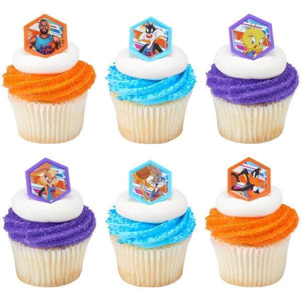 12 SPACE JAM New Legacy Cupcake Rings - Lebron Tune Up Basketball Movie Space Jam Cake Toppers Cake Decoration Birthday Party Craft Supply
