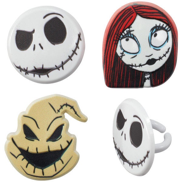 12 NIGHTMARE BEFORE CHRISTMAS Jack, Sally, and Oogie Boogie Cupcake Rings - Cake Toppers Cake Decoration Birthday Party Craft Supply
