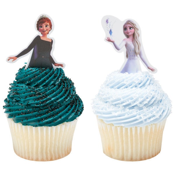 12 Disney Frozen II Anna and Elsa Cupcake Decopics - Anna and Elsa Frozen Cupcake Toppers Cake Birthday Party Decoration Picks Craft Supply