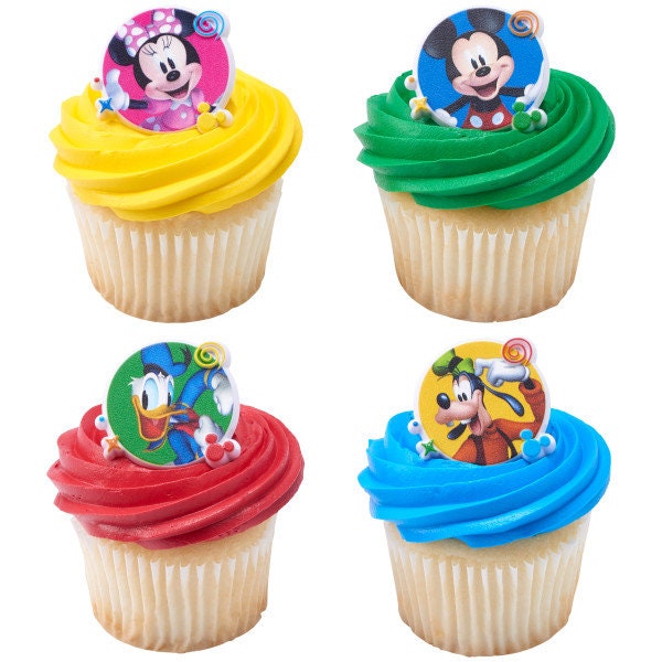 12 MICKEY MOUSE Cupcake Rings - Disney Mickey Mouse and Friends Funhouse - Cake Toppers Cupcake Cake Decoration Birthday Party Craft Supply