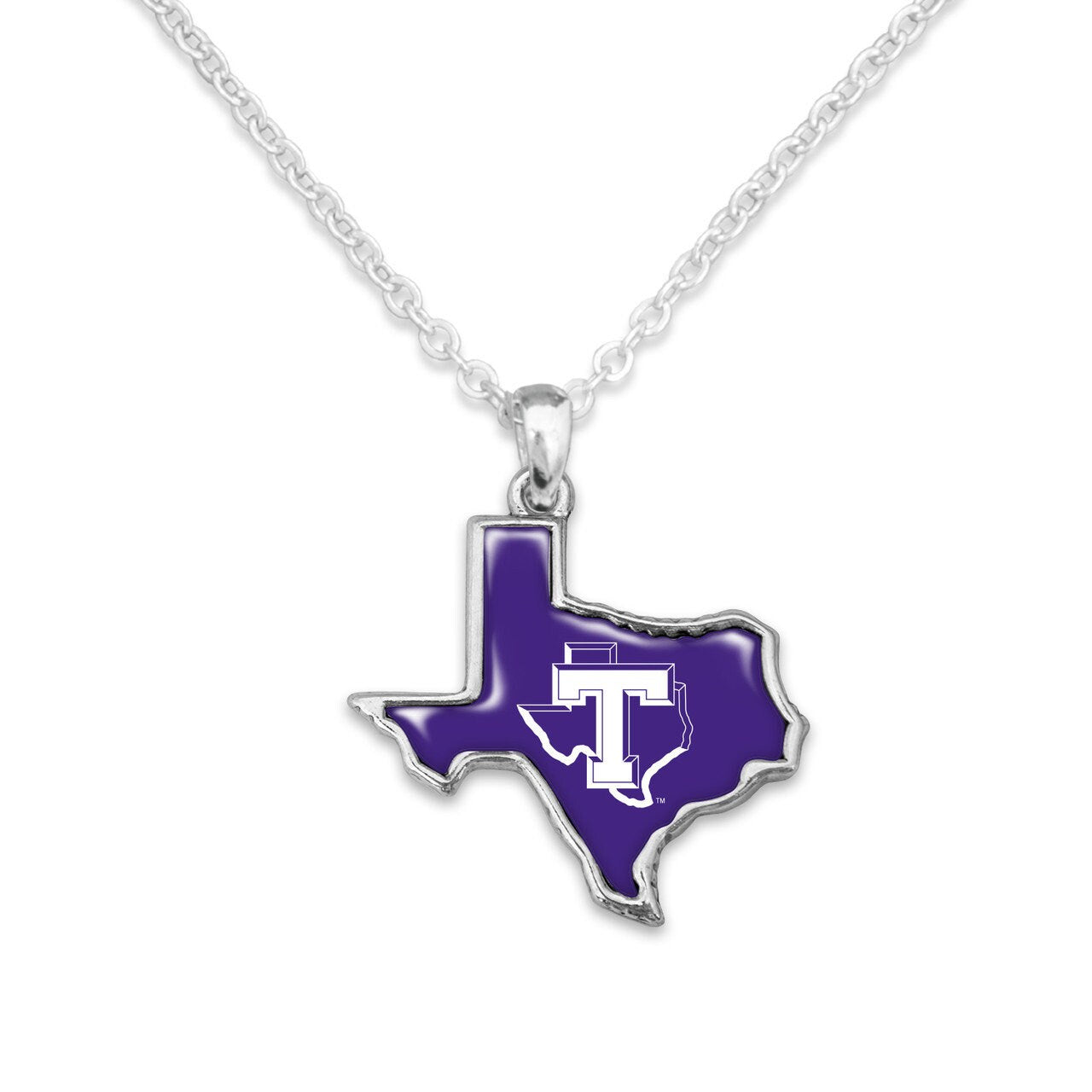 Officially Licensed TARLETON STATE Texans Necklace - State of Mine Logo Pewter Charm Sterling Plated - Tarleton State University