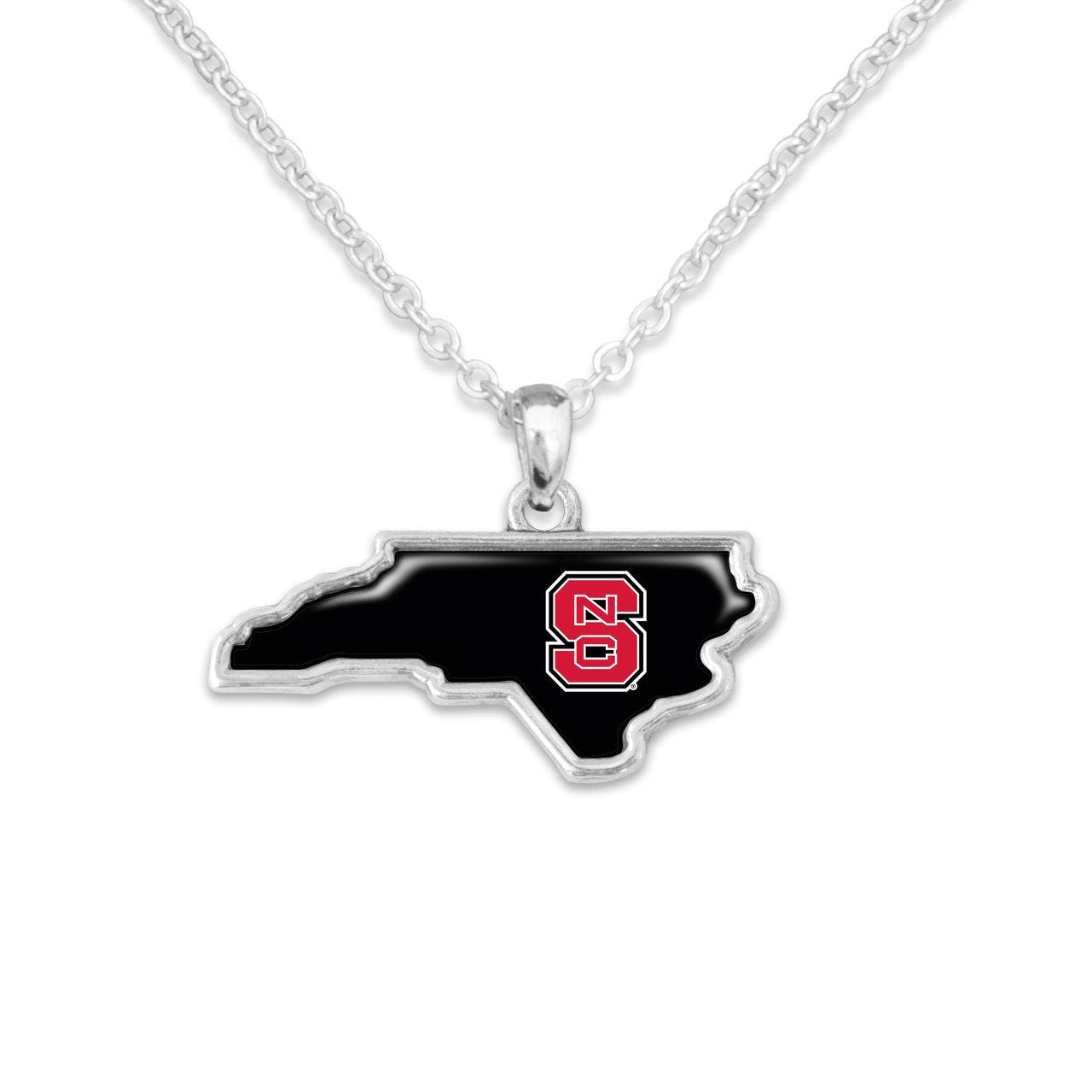 Officially Licensed NORTH CAROLINA State Wolfpack Necklace - State of Mine Logo Pewter Charm Sterling Plated - NC State University