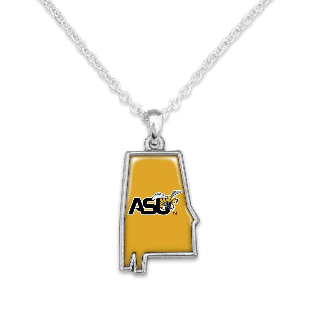 Officially Licensed ALABAMA STATE Texans Necklace - State of Mine Logo Pewter Charm Sterling Plated - Alabama State University