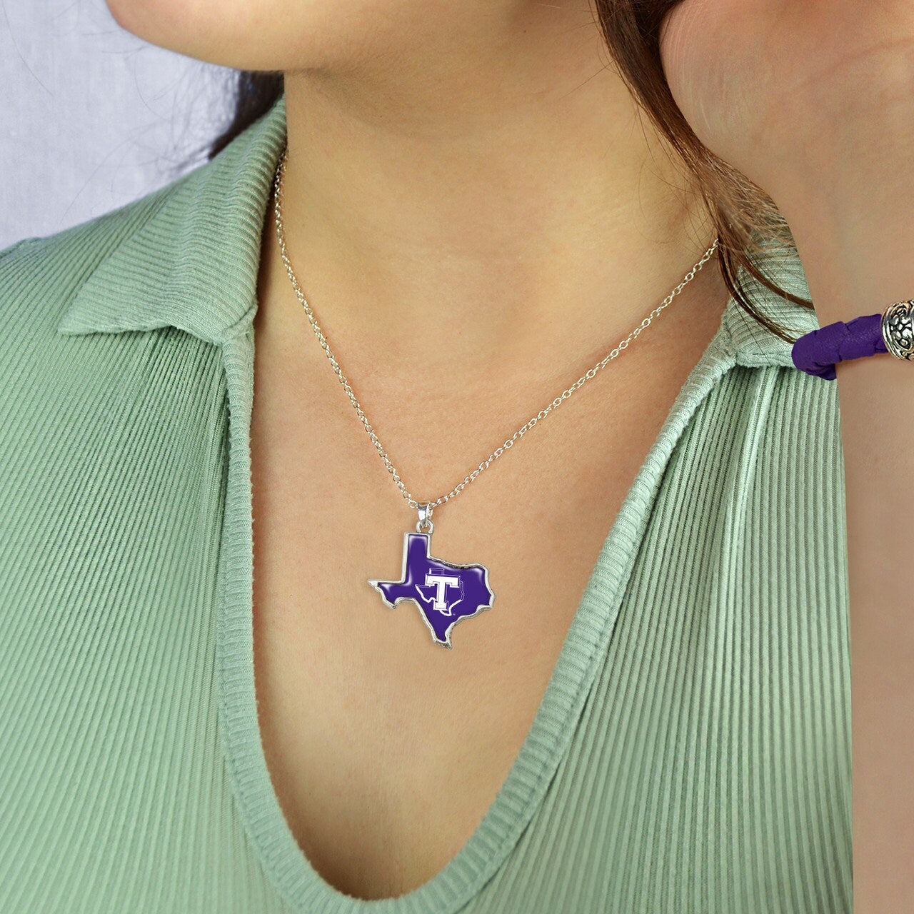 Officially Licensed TARLETON STATE Texans Necklace - State of Mine Logo Pewter Charm Sterling Plated - Tarleton State University