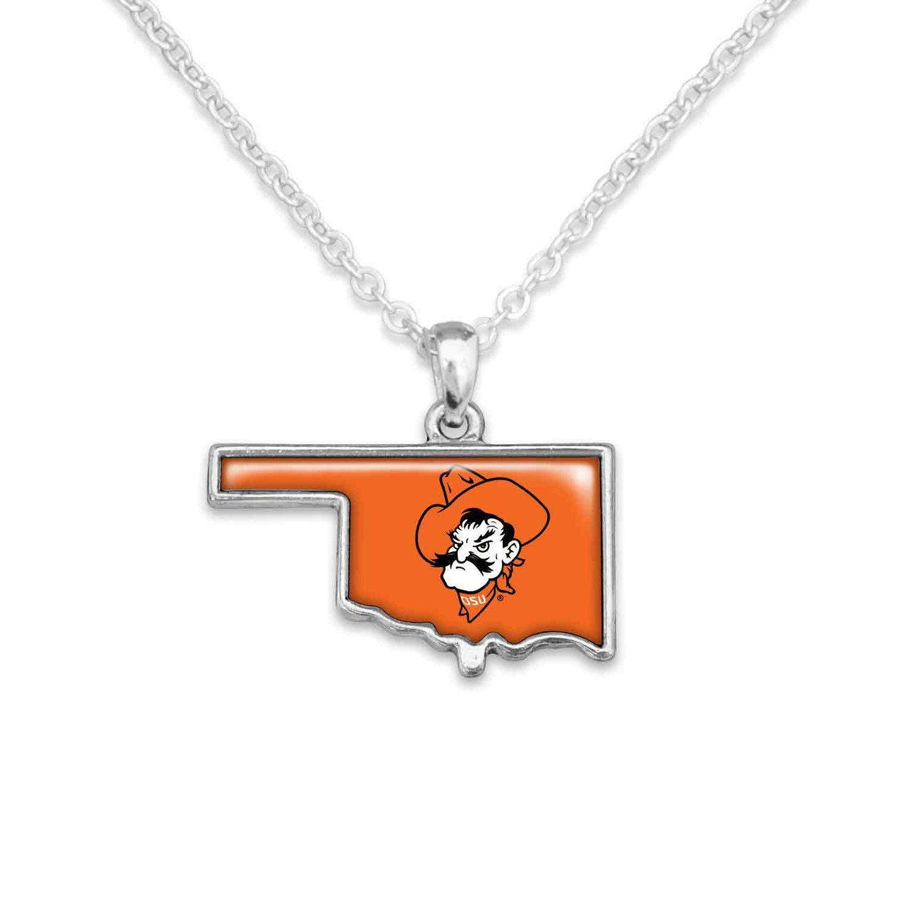 Officially Licensed OKLAHOMA STATE Owls Necklace - State of Mine Logo Pewter Charm Sterling Plated - Oklahoma State University