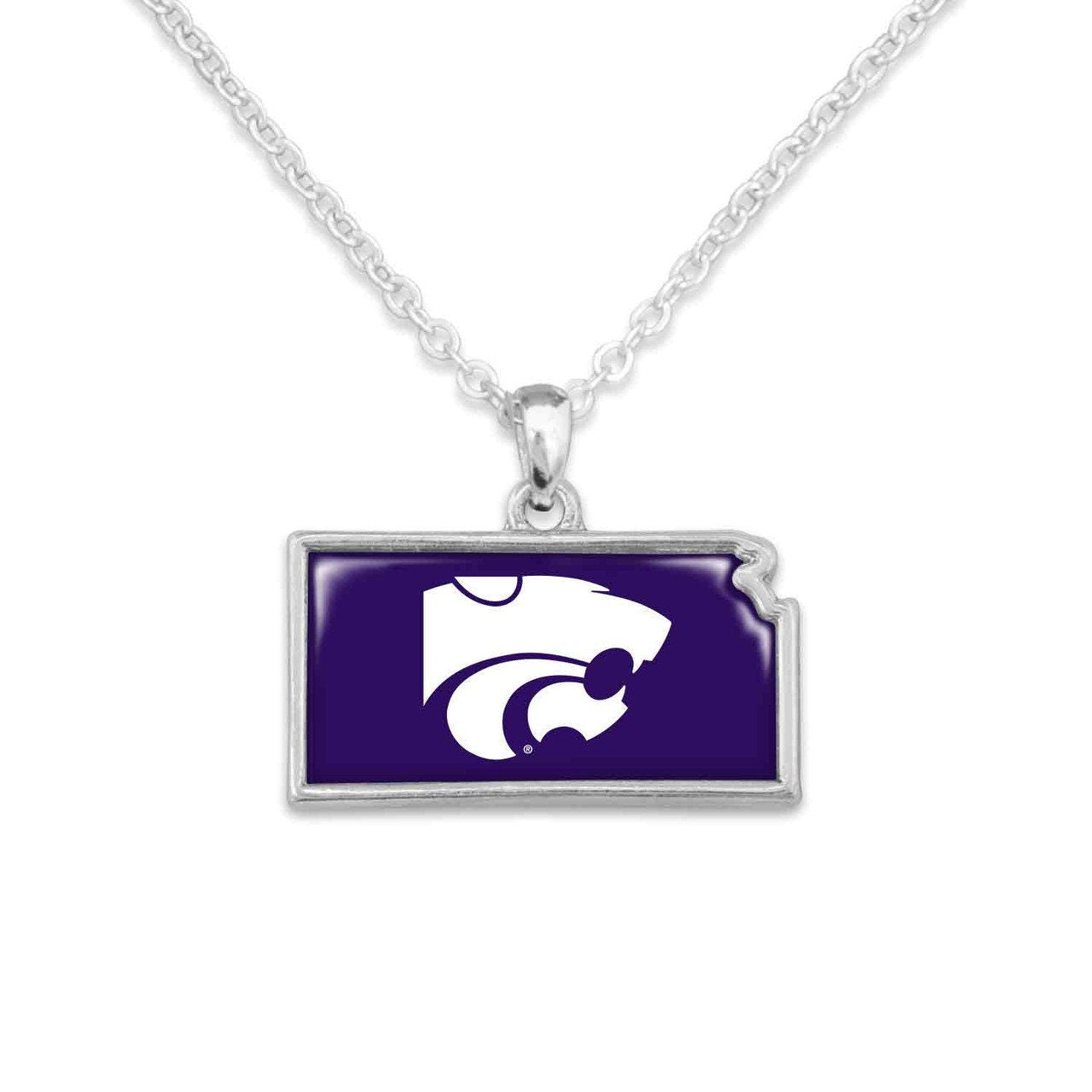 Officially Licensed KANSAS STATE Wildcats Necklace - State of Mine Logo Pewter Charm Sterling Plated - Kansas State University