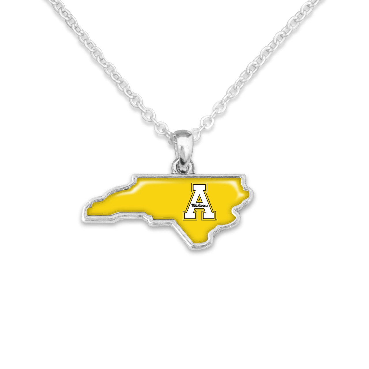 Officially Licensed APPALACHIAN STATE MOUNTAINEERS Necklace - State of Mine Logo Pewter Charm Sterling Plated - Appalachian State University