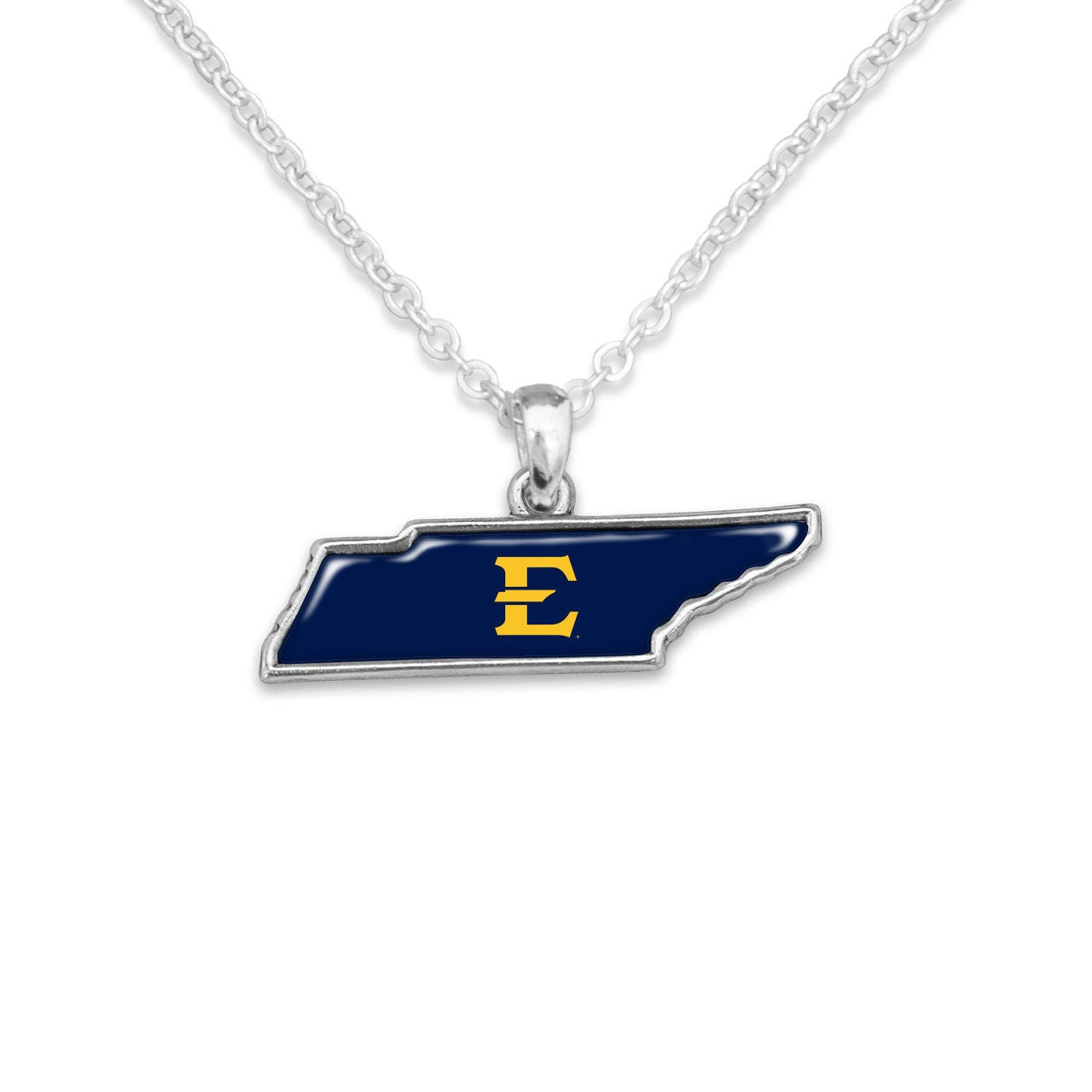 Officially Licensed EAST TENNESSEE STATE Buccaneers Necklace - State of Mine Logo Pewter Charm Sterling Plated - East Tennessee University