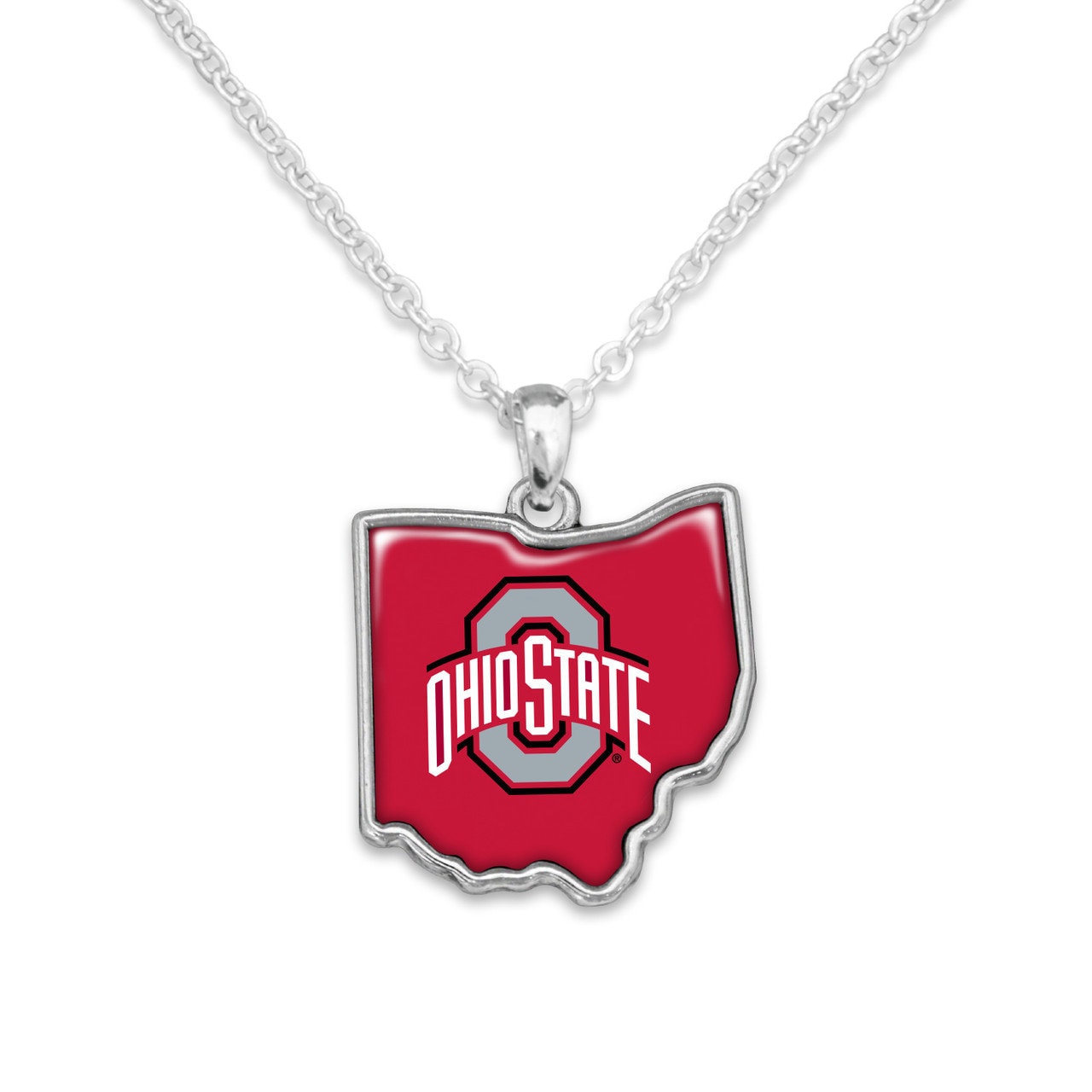 Officially Licensed OHIO STATE Buckeyes Necklace - State of Mine Logo Pewter Charm Sterling Plated - Ohio State University