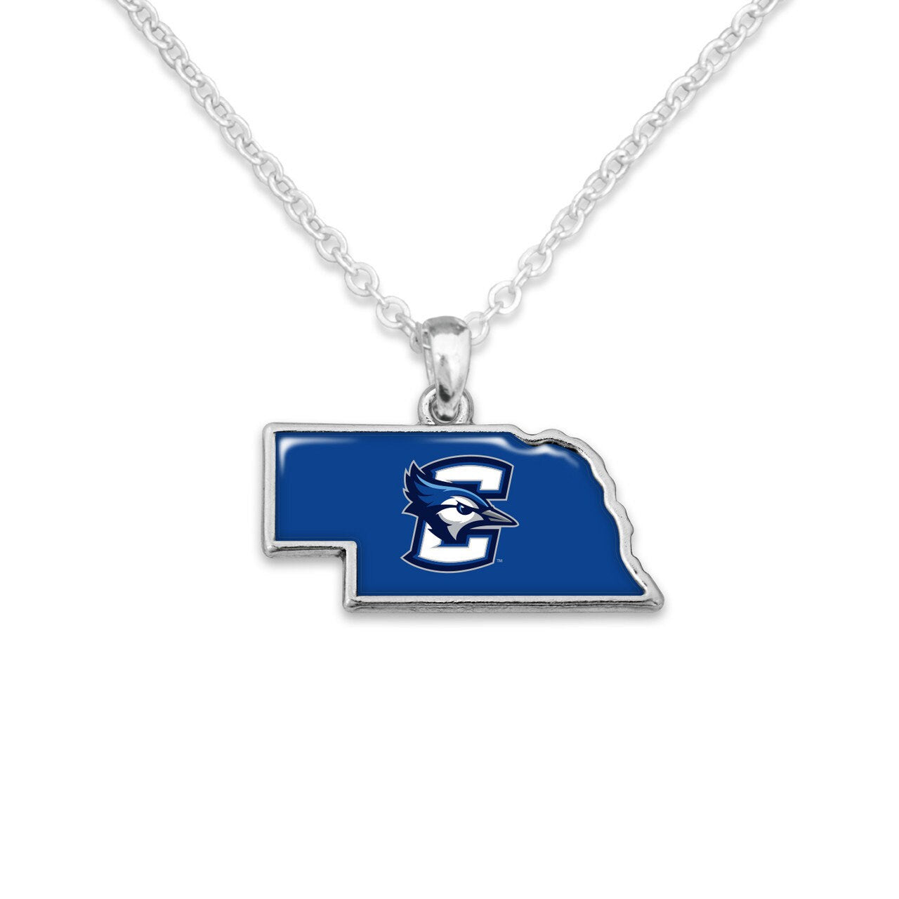 Officially Licensed CREIGHTON Bluejays Necklace - State of Mine Logo Pewter Charm Sterling Plated - Creighton University