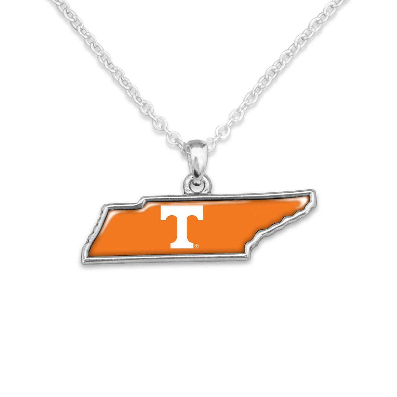 Officially Licensed TENNESSEE Volunteers Necklace - State of Mine Logo Pewter Charm Sterling Plated - University of Tennessee