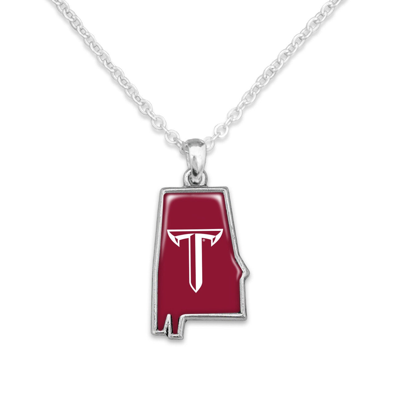 Officially Licensed TROY TROJANS Necklace - State of Mine Logo Pewter Charm Sterling Plated - Troy University