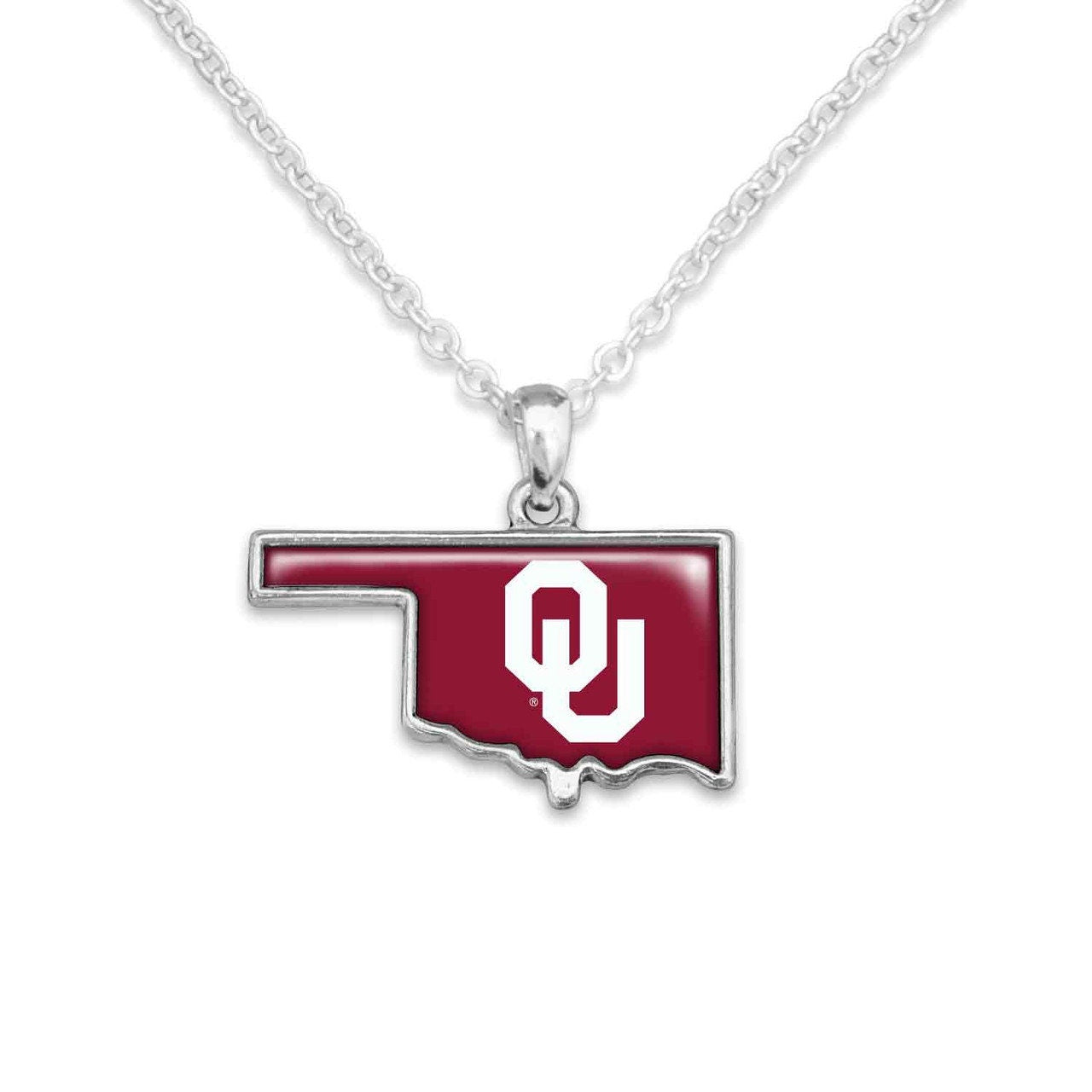 Officially Licensed OKLAHOMA SOONERS Necklace - State of Mine Logo Pewter Charm Sterling Plated - University of Oklahoma