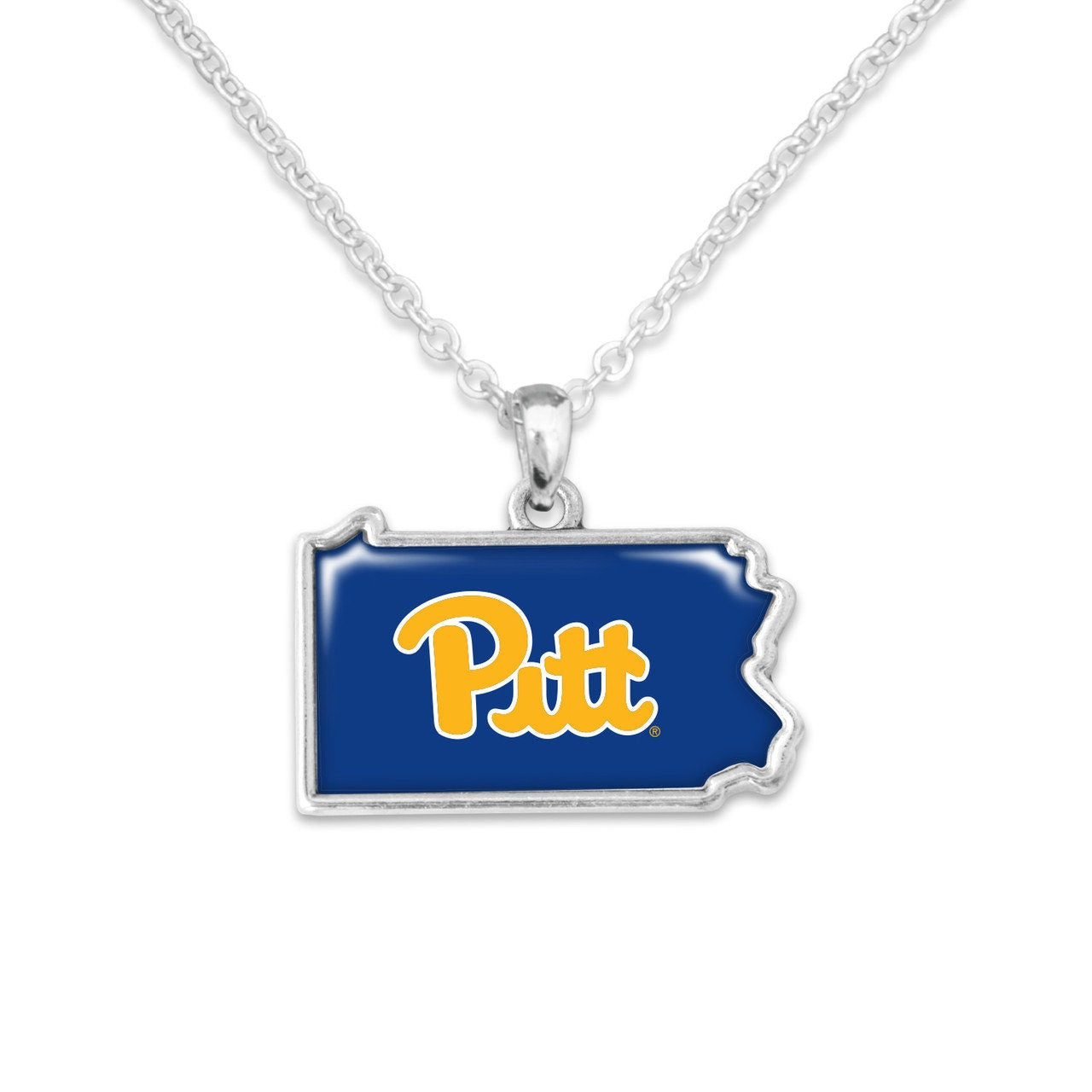 Officially Licensed PITTSBURGH PANTHERS PITT Necklace - State of Mine Logo Pewter Charm Sterling Plated - University of Pittsburgh