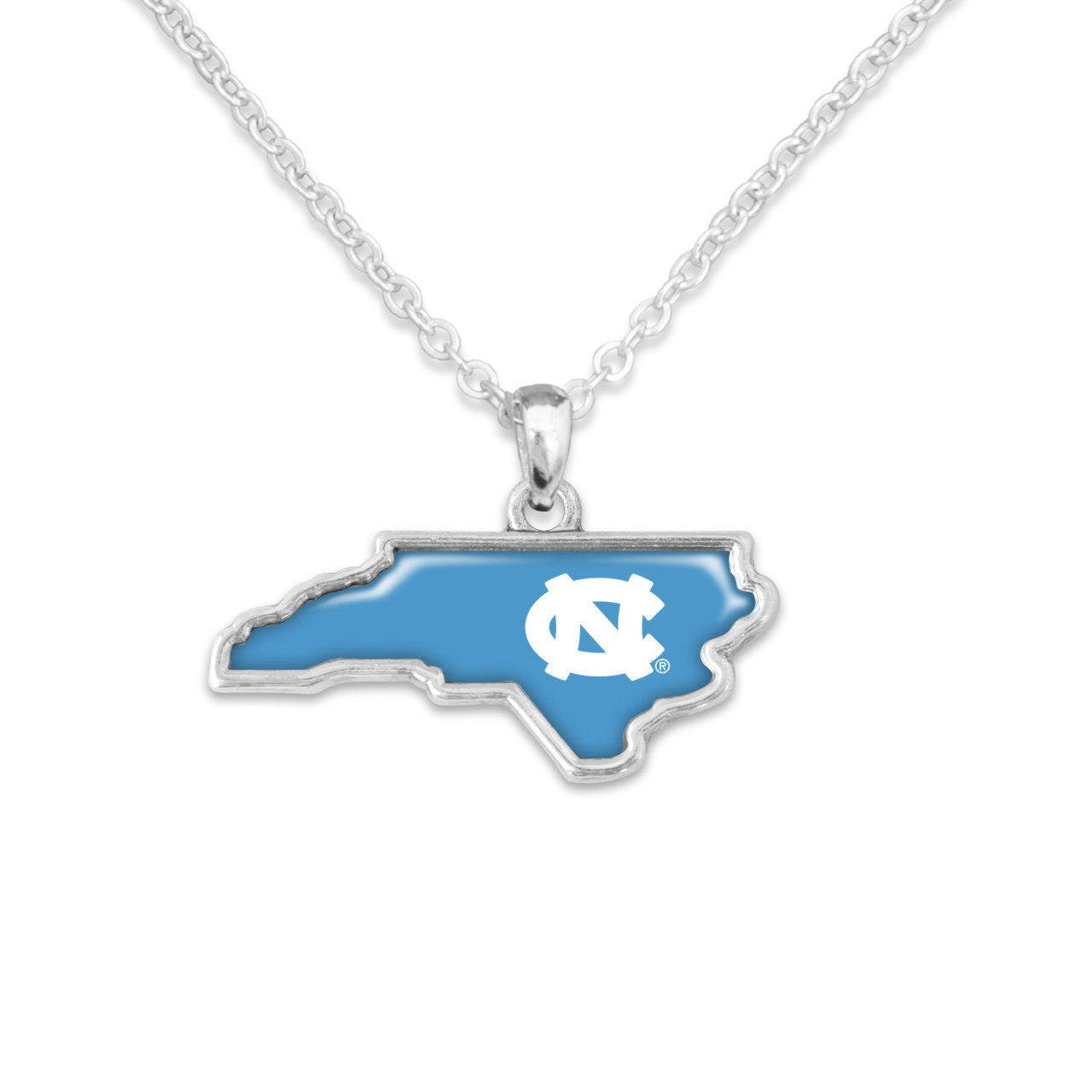 Officially Licensed NORTH CAROLINA Tar Heels Necklace - State of Mine Logo Pewter Charm Sterling Plated - West Virginia University