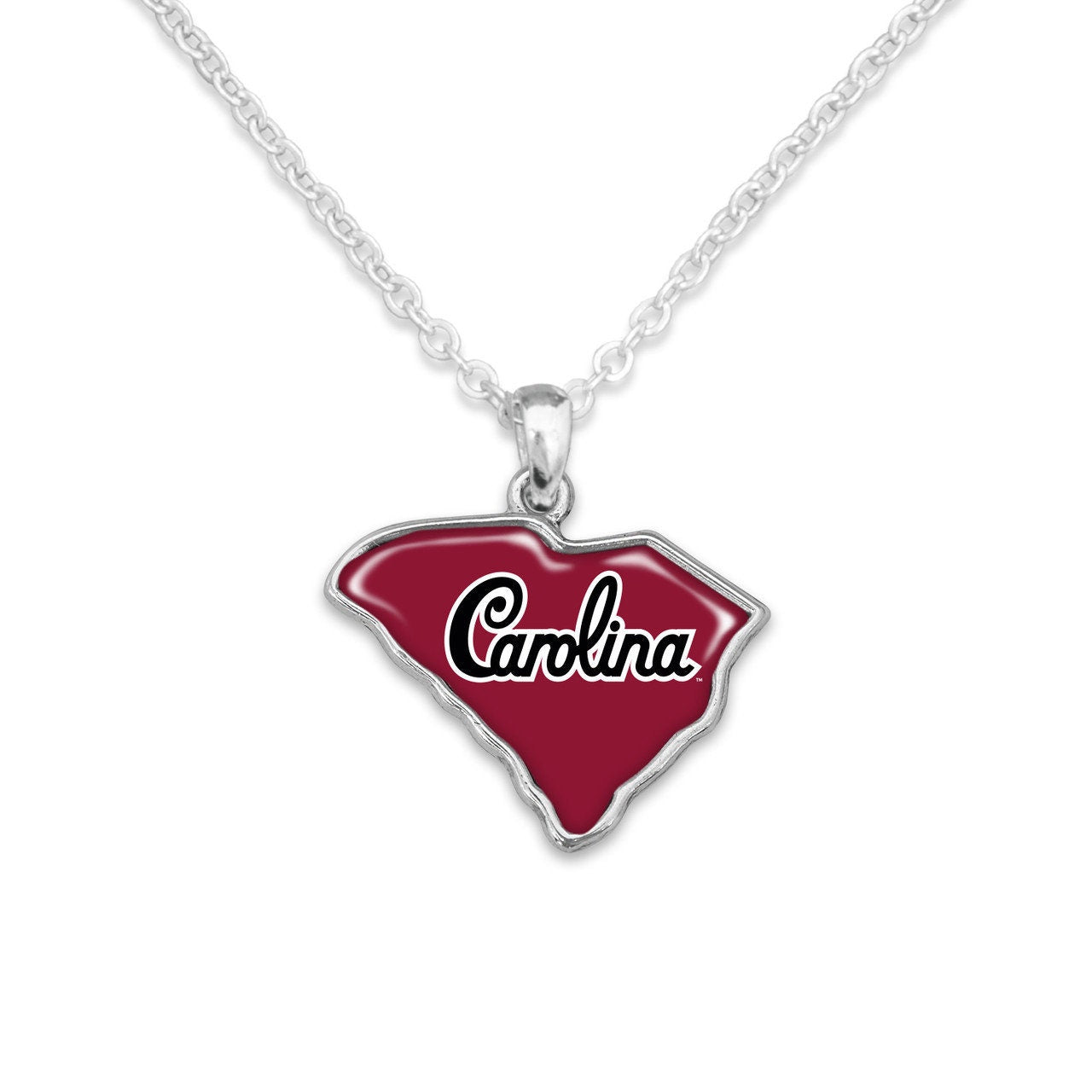 Officially Licensed SOUTH CAROLINA Gamecocks Necklace - State of Mine Logo Pewter Charm Sterling Plated - University of South Carolina