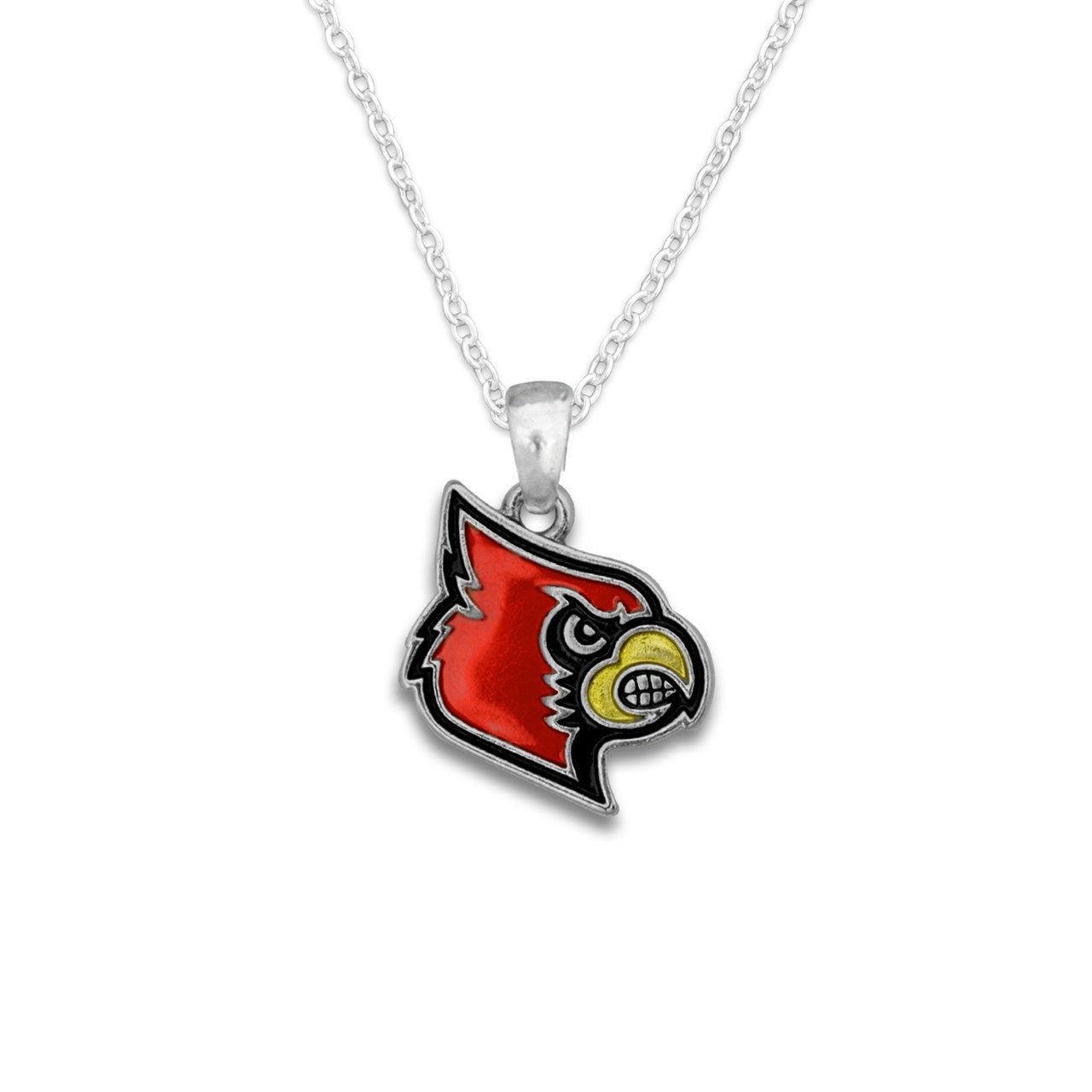 Officially Licensed LOUISVILLE CARDINALS Necklace - Logo Pewter Charm Sterling Plated - University of Louisville Cardinals
