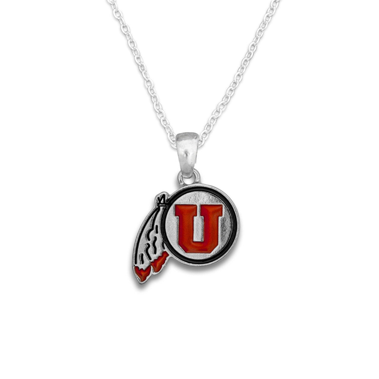 Officially Licensed UTAH UTES Necklace - Logo Pewter Charm Sterling Plated - University of Utah Utes