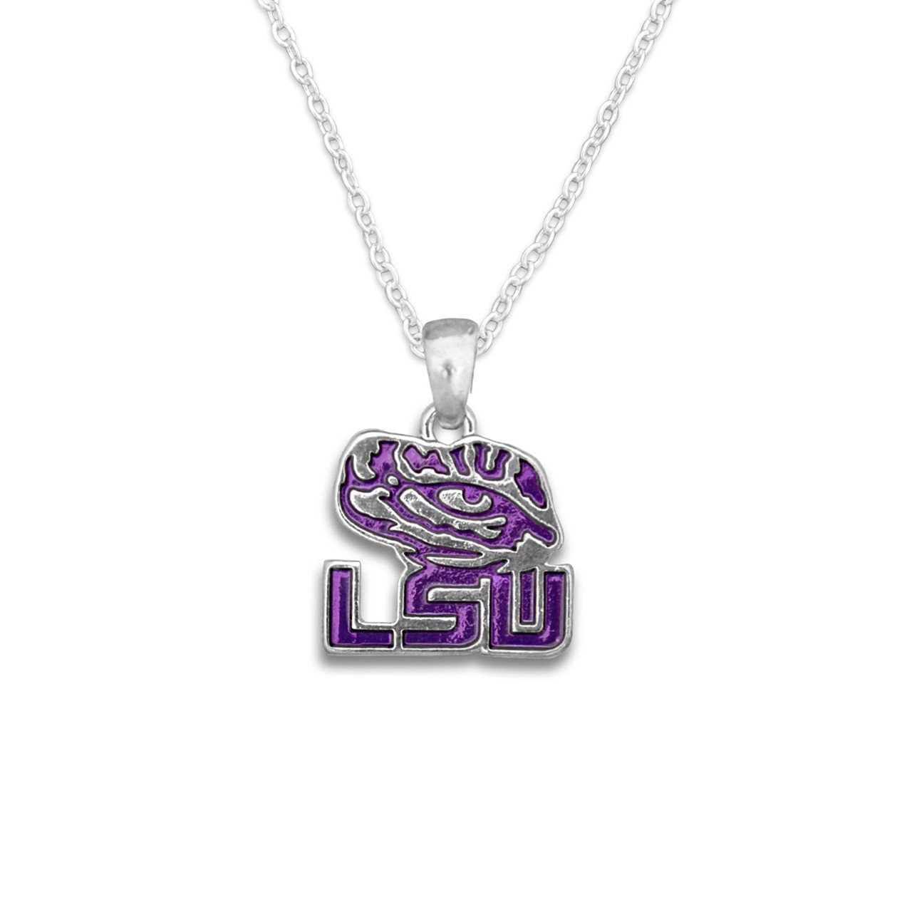 Officially Licensed LSU TIGERS Necklace - Logo Pewter Charm Sterling Plated - Louisiana State University Tigers