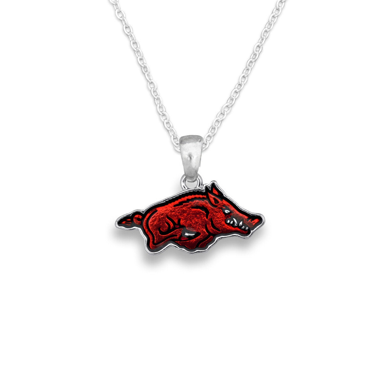 Officially Licensed ARKANSAS RAZORBACKS Necklace - Logo Pewter Charm Sterling Plated - University of Arkansas Razorbacks