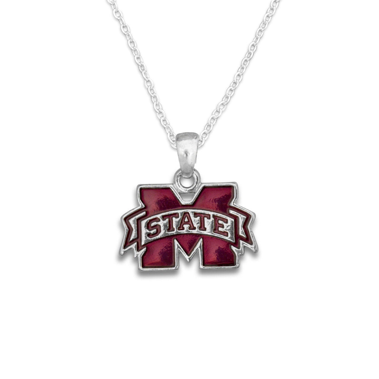 Officially Licensed MISSISSIPPI STATE BULLDOGS Necklace - Logo Pewter Charm Sterling Plated - Mississippi State University Bulldogs