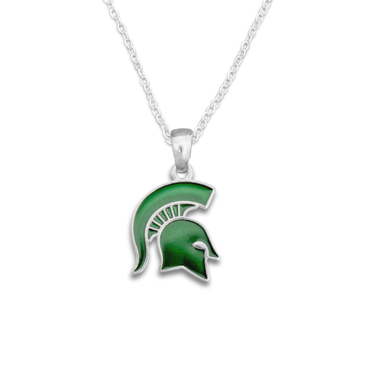 Officially Licensed MICHIGAN STATE SPARTANS Necklace - Logo Pewter Charm Sterling Plated - Michigan State University Spartans