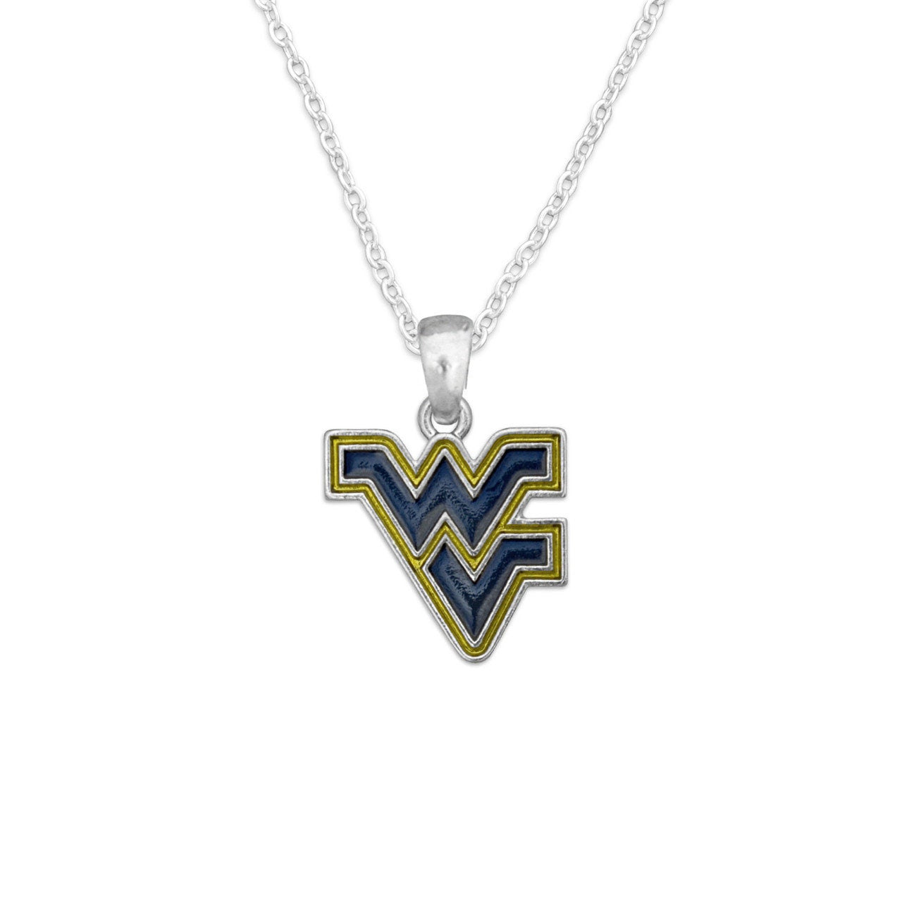 Officially Licensed WEST VIRIGINA Mountaineers Necklace - Logo Pewter Charm Sterling Plated - West Virginia University Mountaineers