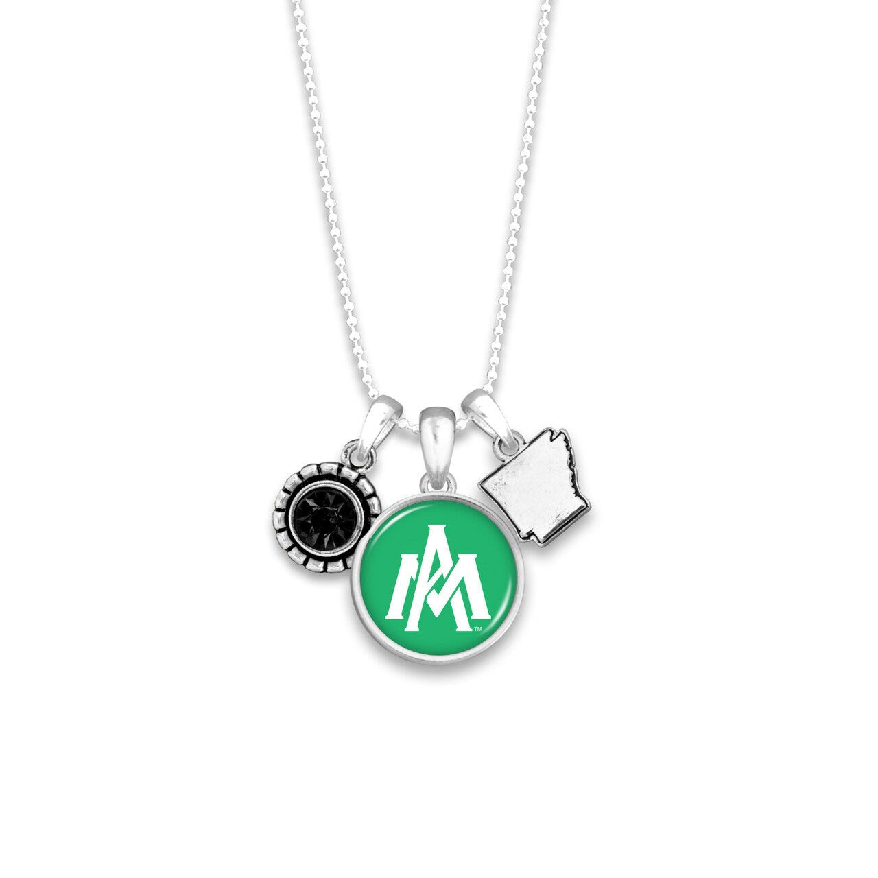 Officially Licensed ARKANSAS MONTICELLO Boll Weevils Necklace - Triple Charm Necklace Crystal Arkansas State Pewter Charms Sterling Plated