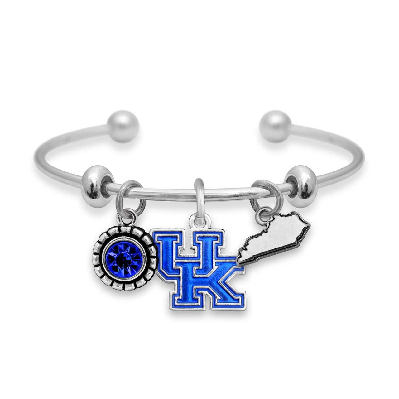 Officially Licensed KENTUCKY WILDCATS Bracelet - Triple Charm Bracelet with Crystal Kentucky State Pewter Charms Sterling Plated