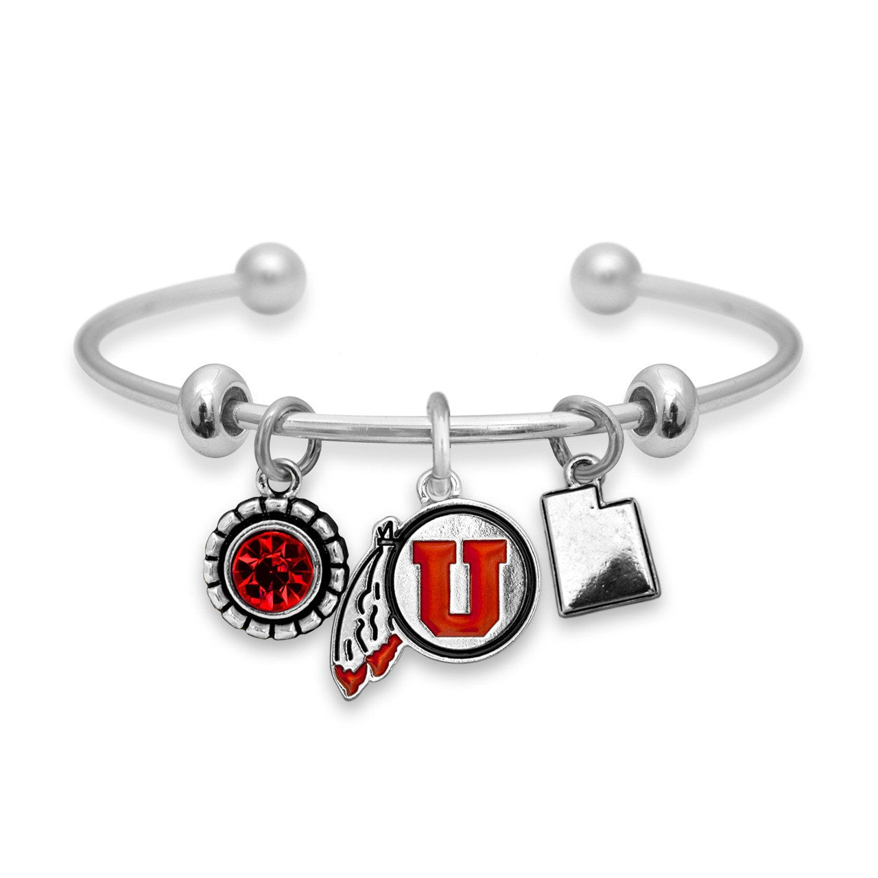 Officially Licensed UTAH UTES Bracelet - Triple Charm Bracelet with Crystal Michigan State Pewter Charms Sterling Plated