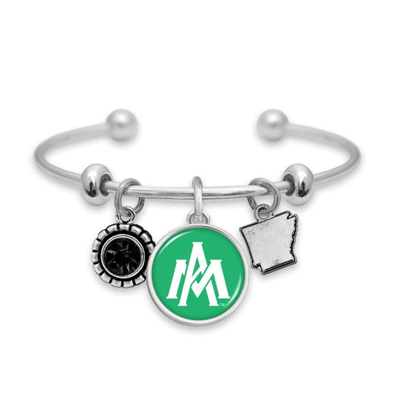 Officially Licensed Arkansas-Monticello Boll Weevils Bracelet - Triple Charm Bracelet Crystal Arkansas State Pewter Charms Sterling Plated