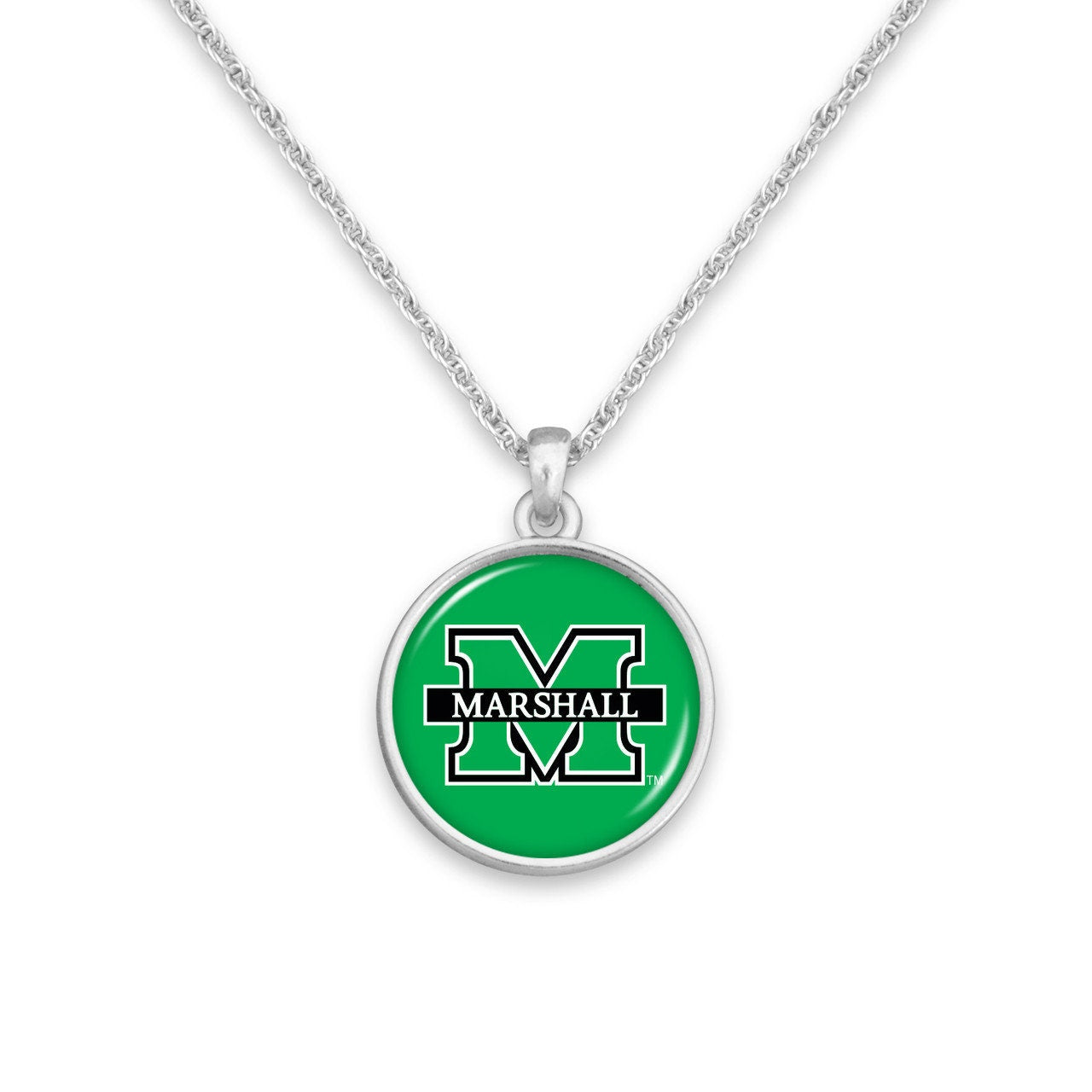 Officially Licensed MARSHALL THUNDERING HERD Necklace - Pewter Charm Sterling Plated - Marshall University