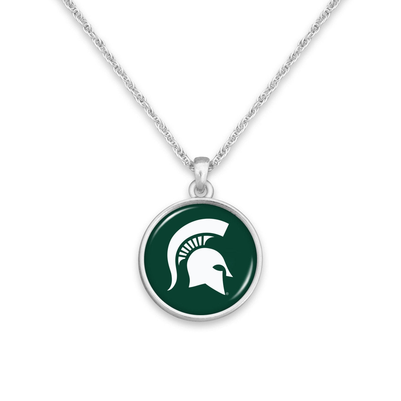 Officially Licensed MICHIGAN STATE SPARTANS Necklace - Pewter Charm Sterling Plated - Michigan State University