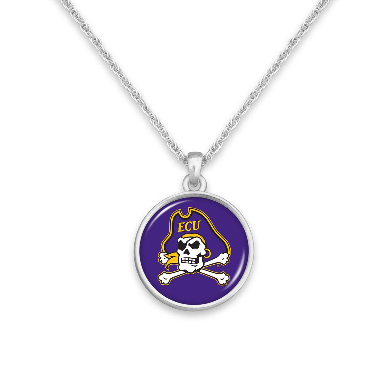 Officially Licensed EAST CAROLINA PIRATES Necklace - Pewter Charm Sterling Plated - East Carolina University