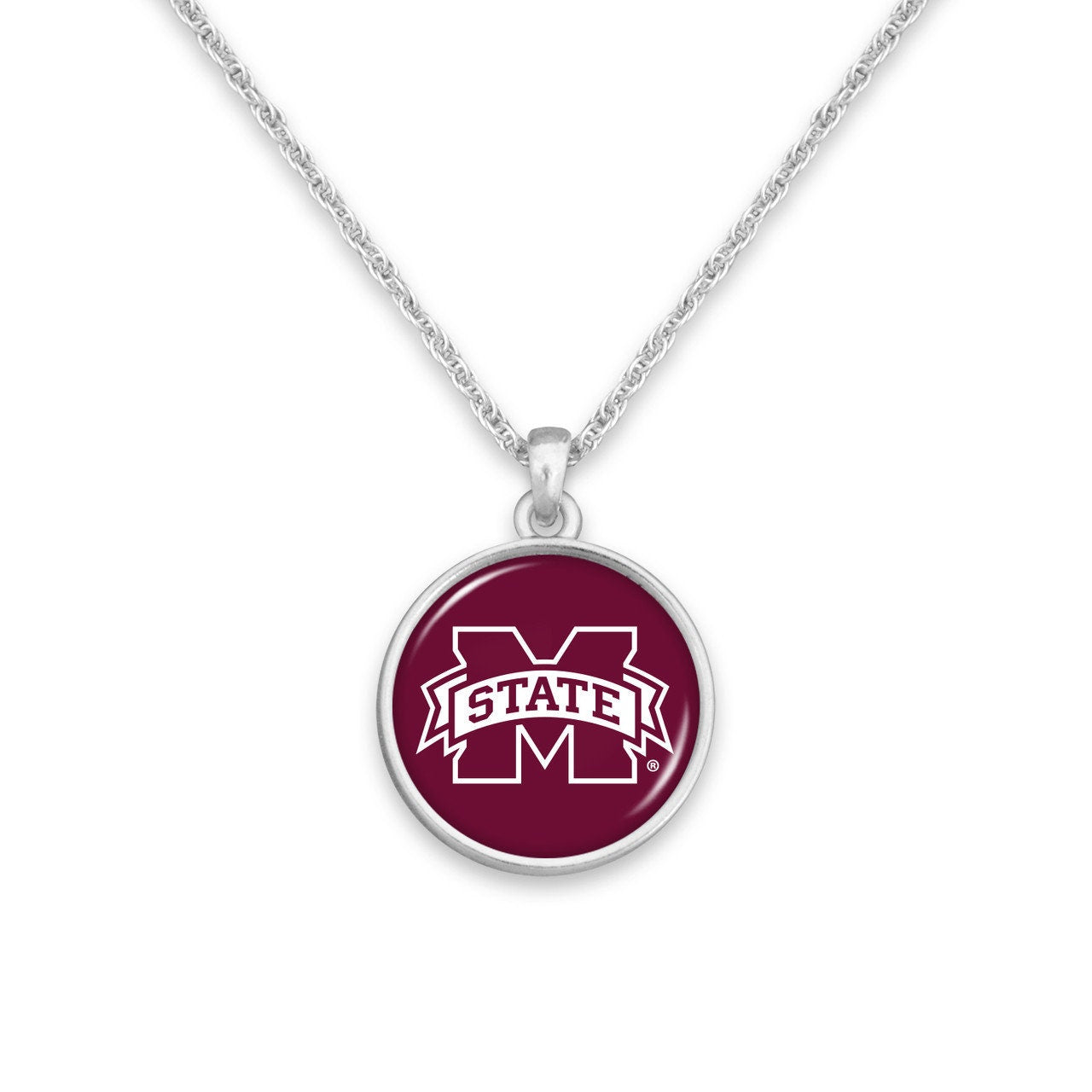 Officially Licensed MISSISSIPPI BULLDOGS Necklace - Pewter Charm Sterling Plated - Mississippi State University