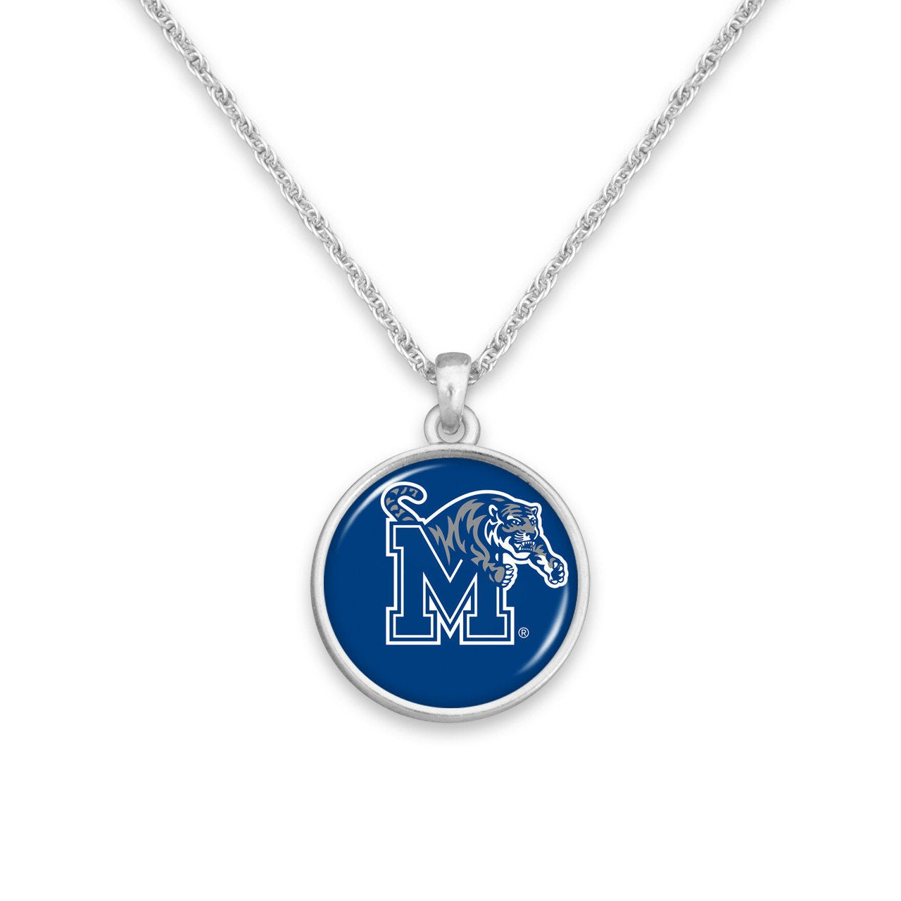 Officially Licensed MEMPHIS TIGERS Necklace - Pewter Charm Sterling Plated - University of Memphis