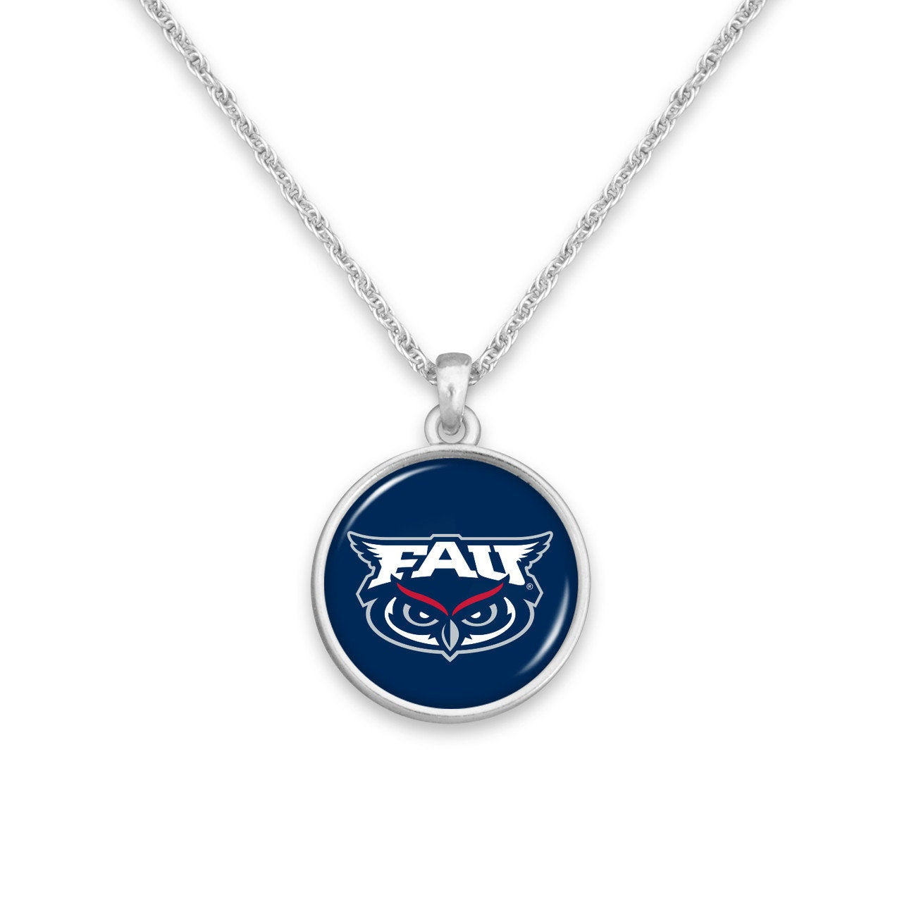 Officially Licensed FLORIDA ATLANTIC OWLS Necklace - Pewter Charm Sterling Plated - Florida Atlantic University