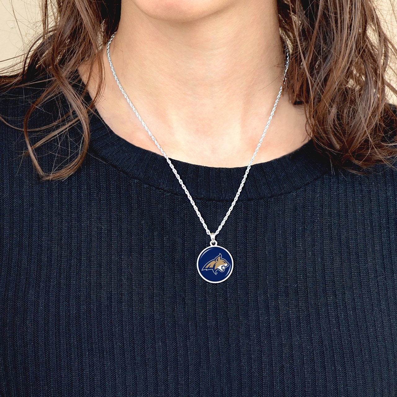 Officially Licensed MONTANA BOBCATS Necklace - Pewter Charm Sterling Plated - Montana State University