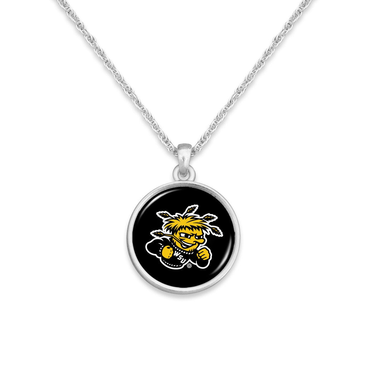 Officially Licensed WICHITA SHOCKERS Necklace - Pewter Charm Sterling Plated - Wichita State University