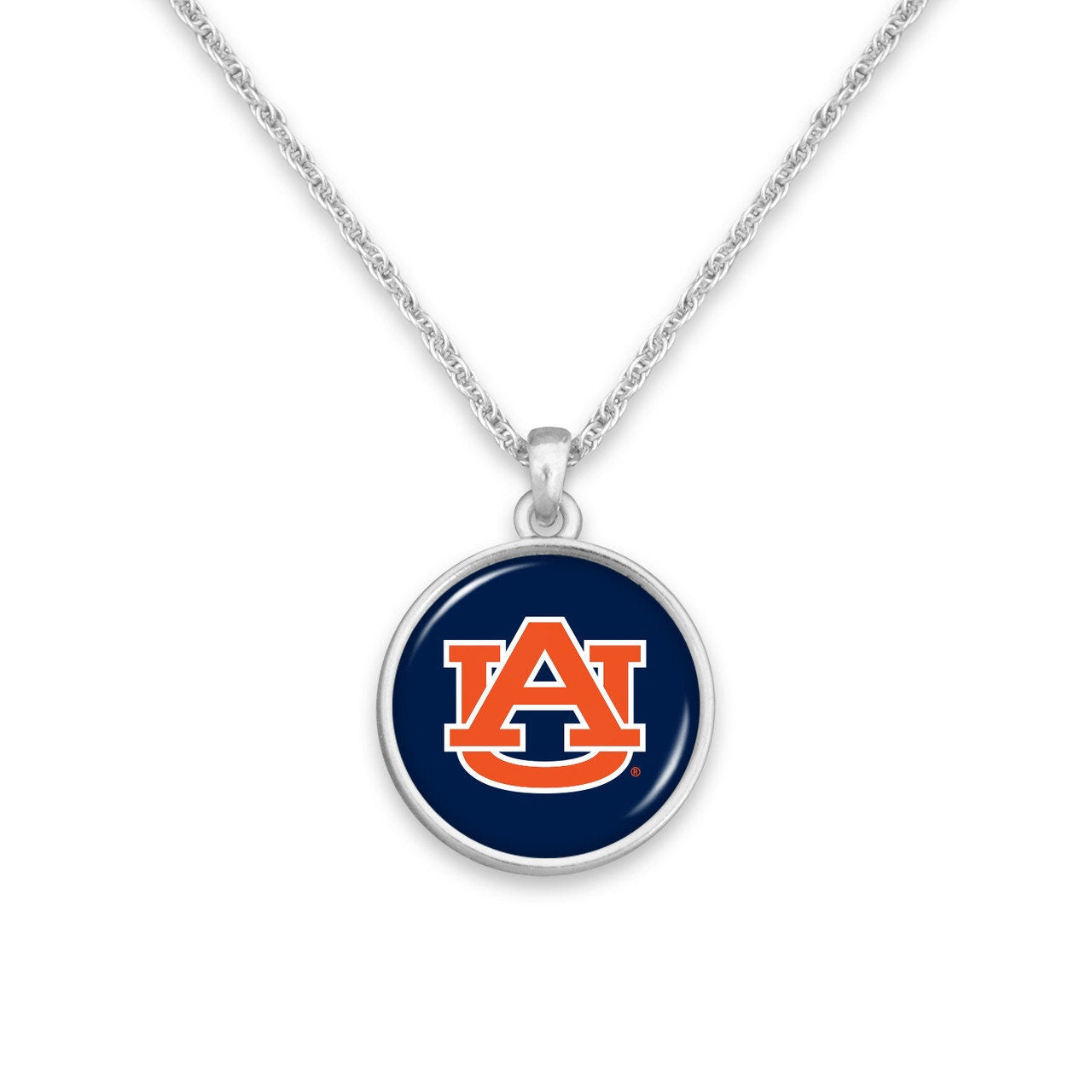 Officially Licensed AUBURN TIGERS Necklace - Pewter Charm Sterling Plated - Auburn University