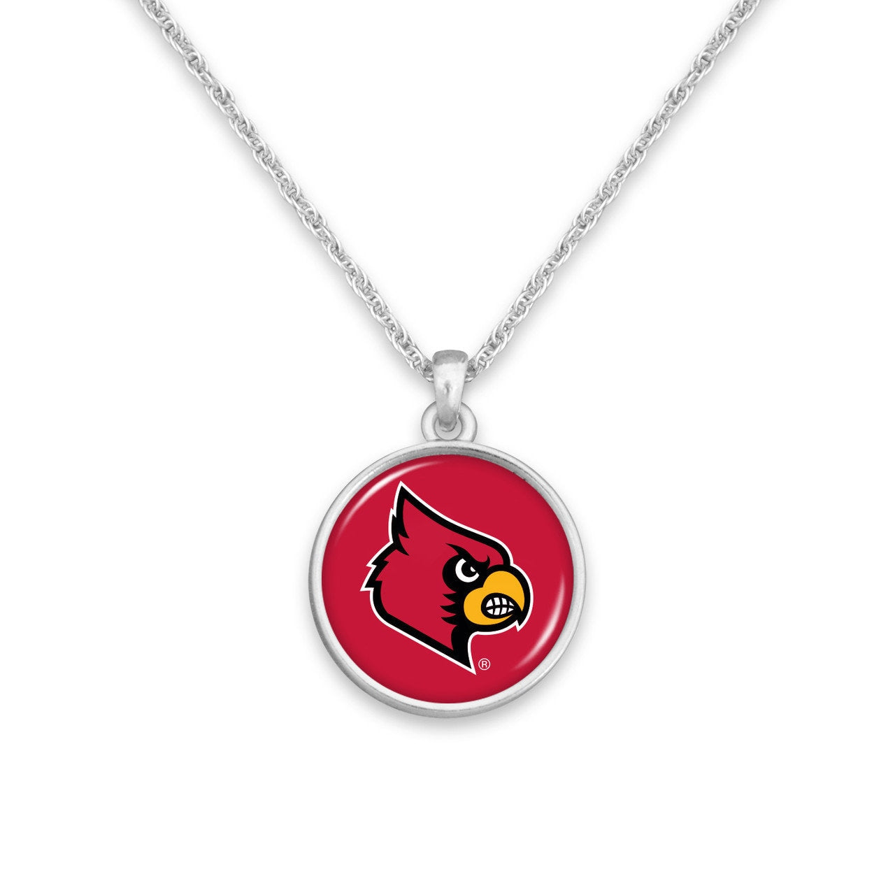 Officially Licensed LOUISVILLE CARDINALS Necklace - Pewter Charm Sterling Plated - University of Louisville