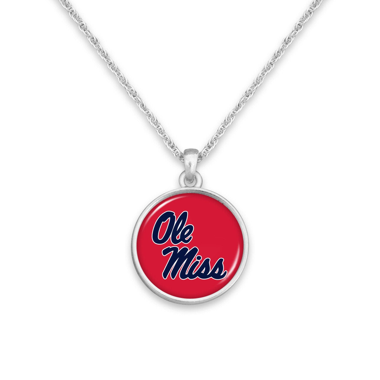 Officially Licensed OLE MISS REBELS Necklace - Pewter Charm Sterling Plated - University of Mississippi