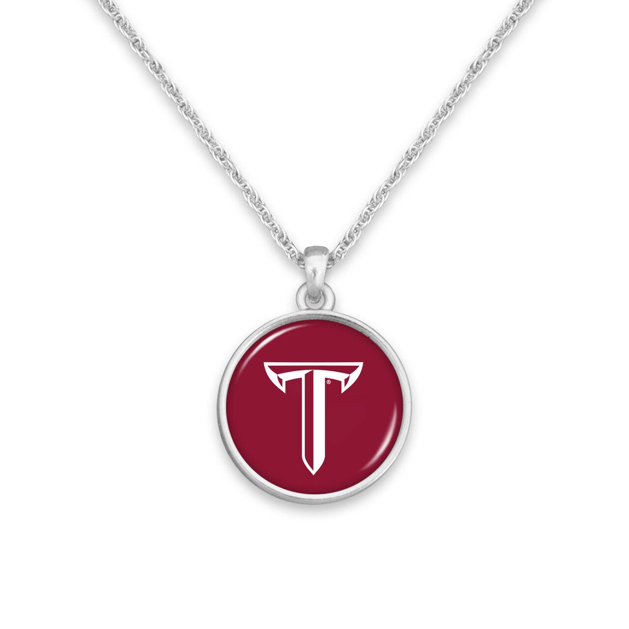 Officially Licensed TROY TROJANS Necklace - Pewter Charm Sterling Plated - Troy University