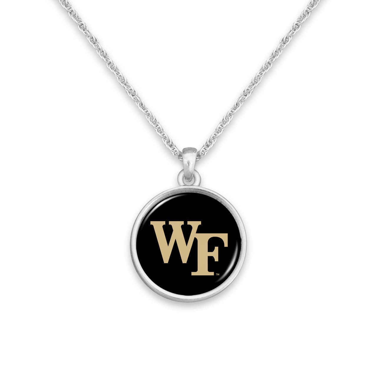 Officially Licensed WAKE FOREST Demon Deacons Necklace - Pewter Charm Sterling Plated - Wake Forest University