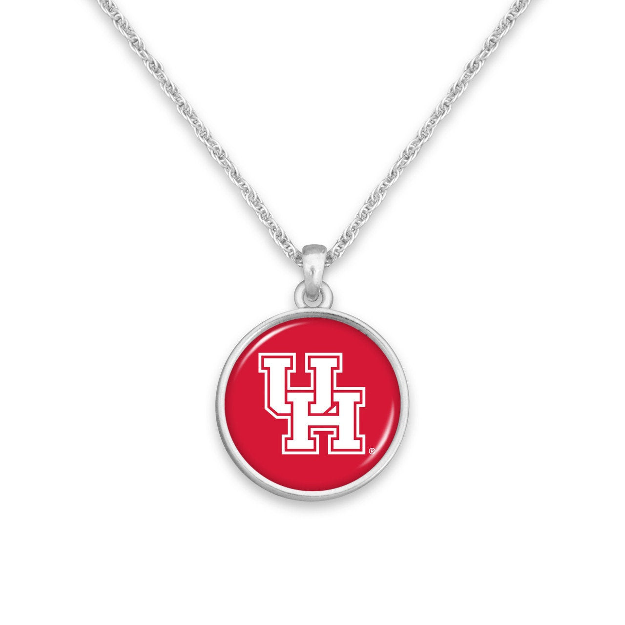 Officially Licensed HOUSTON COUGARS Necklace - Pewter Charm Sterling Plated - University of Houston