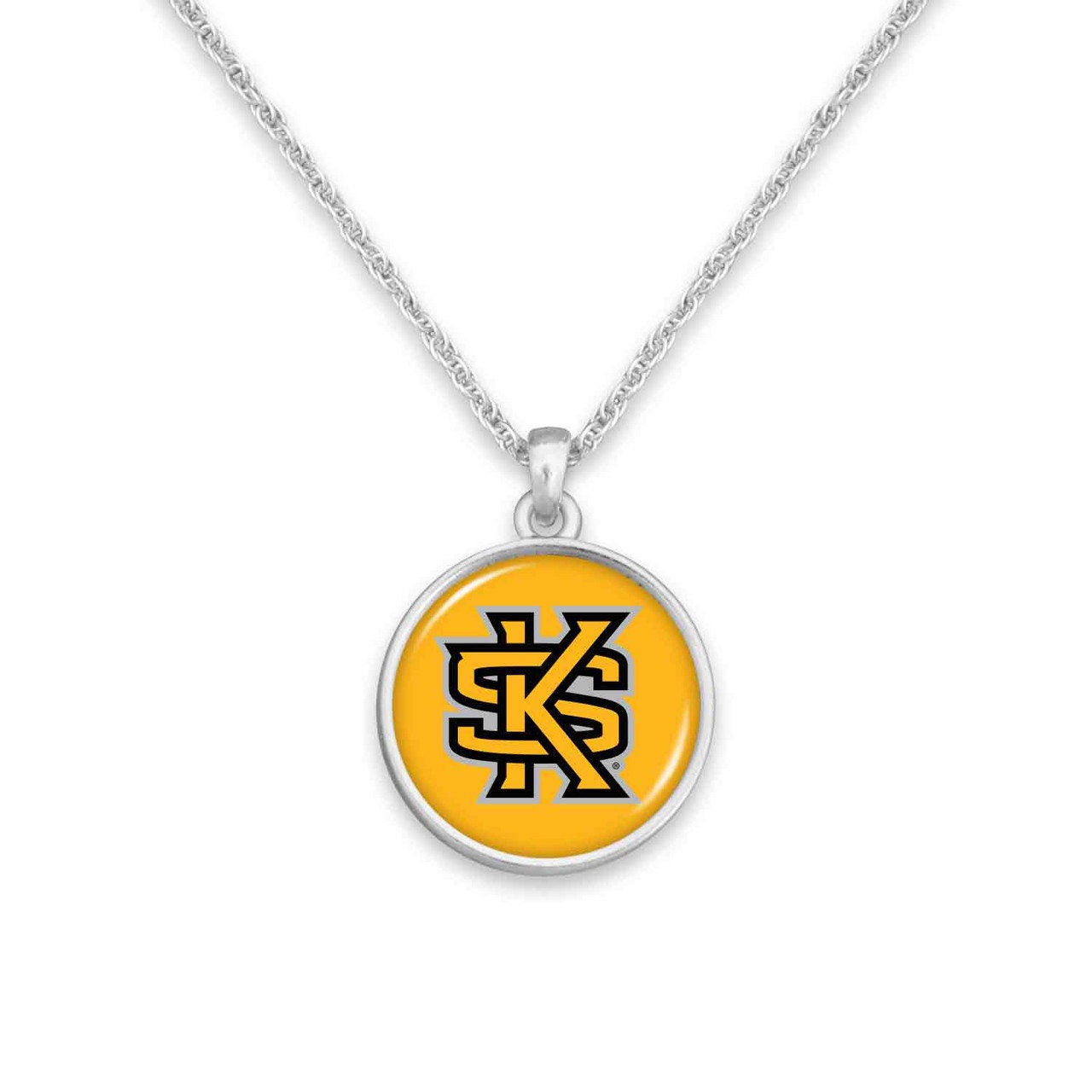Officially Licensed KENNESAW STATE OWLS Necklace - Pewter Charm Sterling Plated - Kennesaw State University