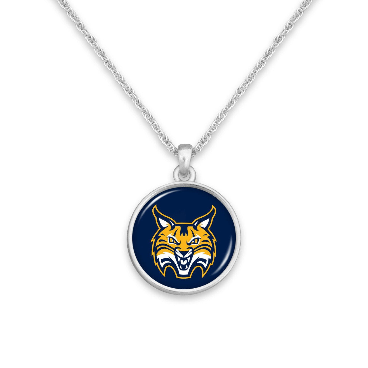 Officially Licensed QUINNIPIAC BOBCATS Necklace - Pewter Charm Sterling Plated - Quinnipiac University