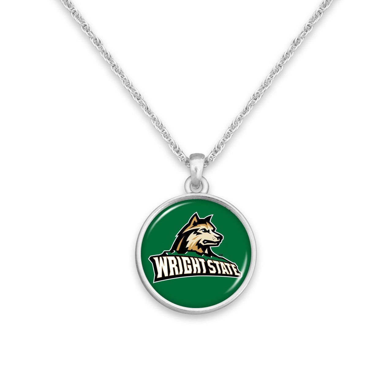 Officially Licensed WRIGHT STATE RAIDERS Necklace - Pewter Charm Sterling Plated - Wright State University